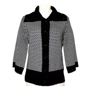 VINTAGE JM COLLECTION Black White Women's Sweater Buttoned Medium Formal Casual